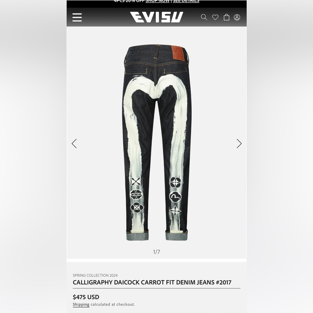 EVISU CALLIGRAPHY DAICOCK CARROT FIT DENIM JEANS #2017